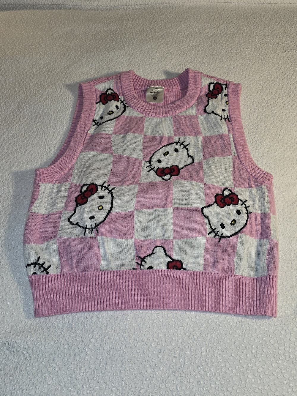 Sanrio Hello Kitty Pink Checkered Knit Sweater Vest L Large Y2K Kawaii Coquette